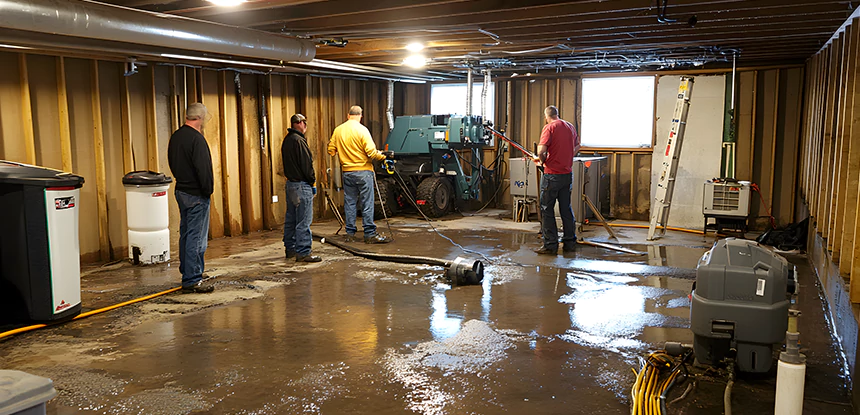 Cleaning Sewage From Basement Floor in Dawsonville